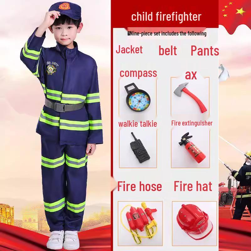 Kids' Firefighter Costume for Role-Playing, Career Experience, and Kindergarten Parent-Child Sports Meet