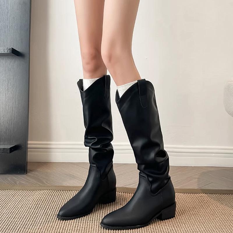 Fashion Autumn Winter Vintage Woman Knight Knee High Boots Shoes Ladies Concise Slip On Western Cowboy Botas