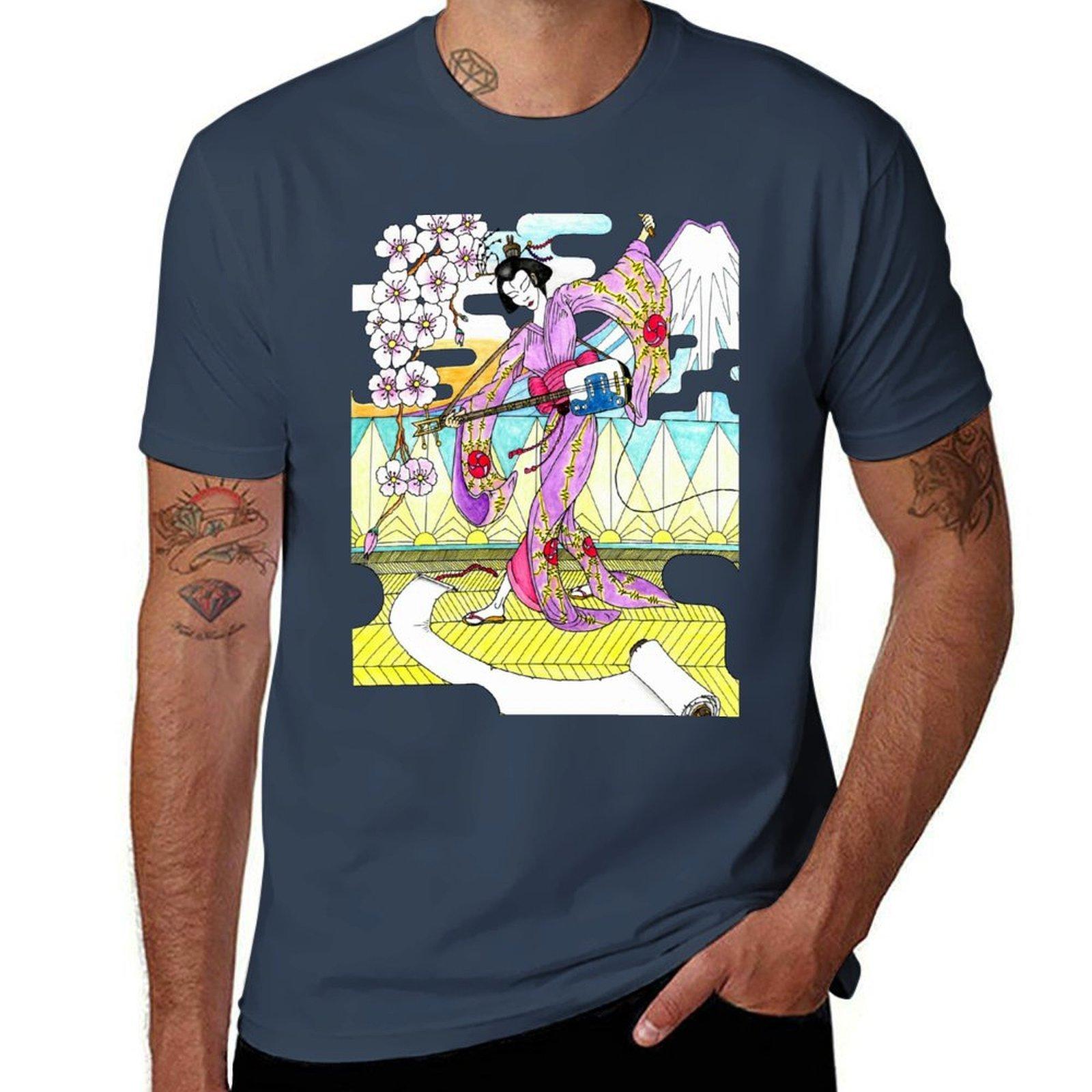 Geisha in an electric shamisen solo TShirt Big Size Crew Neck TShirt S