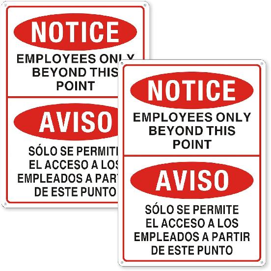(2 Pack) Employees Only Beyond This Point Bilingual Signs, English Spanish Aluminum Staff Only Sign, No Unauthorized Entry - Weatherproof and Easy to 10 x 7 inches