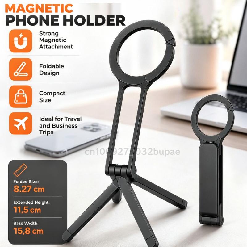 Foldable Phone Tripod Carabiner-Mounted for IPhone 17 16 15 Portable Dual-sided Magnetic Tripod Desk Mount Phone Handle Holder
