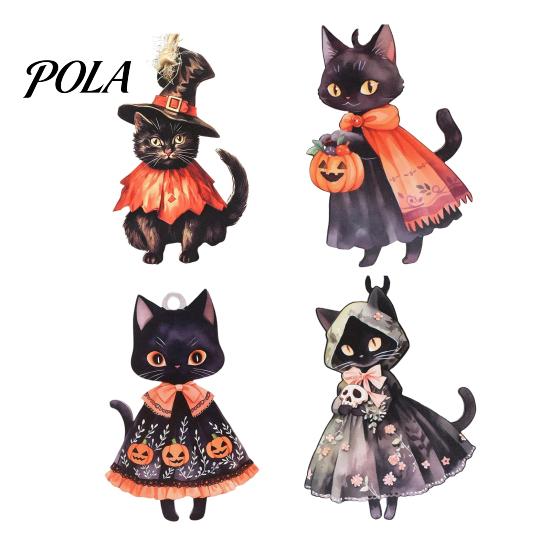 Vintage Wooden Witch Cat Pendant Halloween Hanging Ornament, Decorative Pendant, Black Wood Chips Cute Holiday Party Favors for Tree And Window Decor