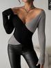 European and American Color-Block Design Slim Fit Long Sleeve Knitwear for Women
