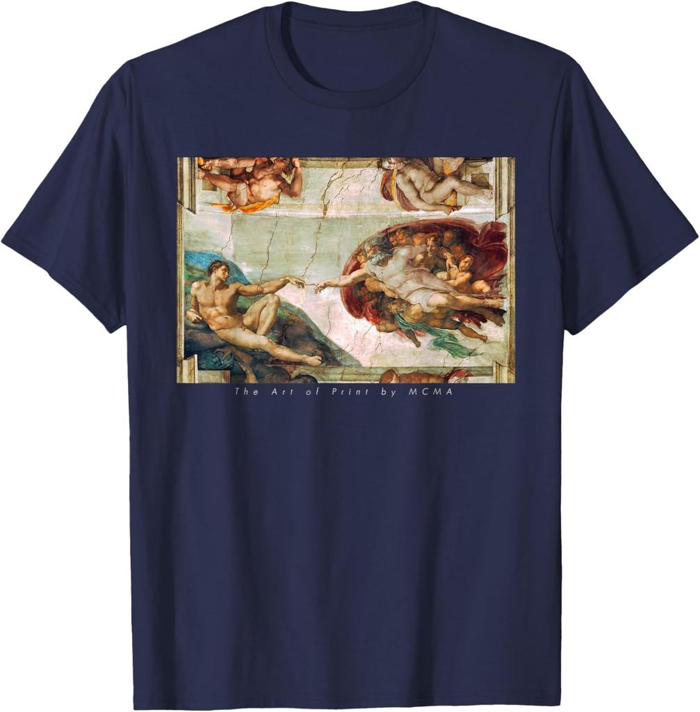 De Schepping van Adam Michelangelo Sixtijnse Kapel Grafisch T-shirt Casual Korte Mouw Katoenen T-shirt voor Mannen
