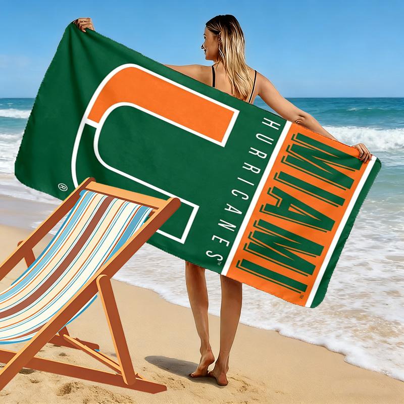 Miami Hurricanes Logo Print Beach Towel, Large Soft Quick Dry Towel for Beach Camping Swimming