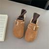Grape mother winter velvet warm thick-soled big-headed shoes integrated leather single shoes one pedal fluffy shoes women's Boken shoes