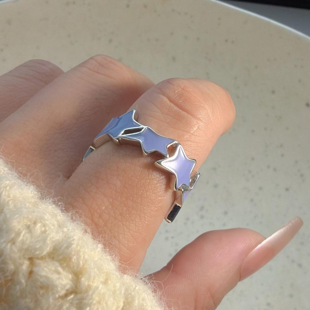 Copper Rings For Women Couple Minimalist Handmade Simple Blue Star Ring Fine Jewelry Gift Prevent Allergy