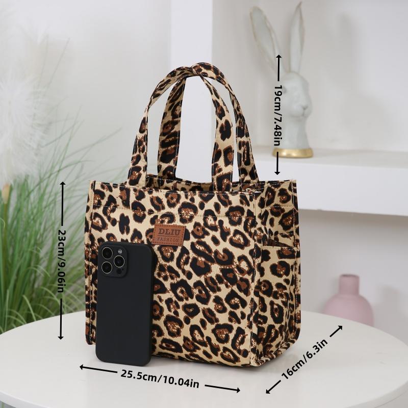 Retro-Leopardenmuster Große Lunch-Tasche mit Aufbewahrungstasche für Pendler Arbeit Handtasche Tragbare Mahlzeitentasche