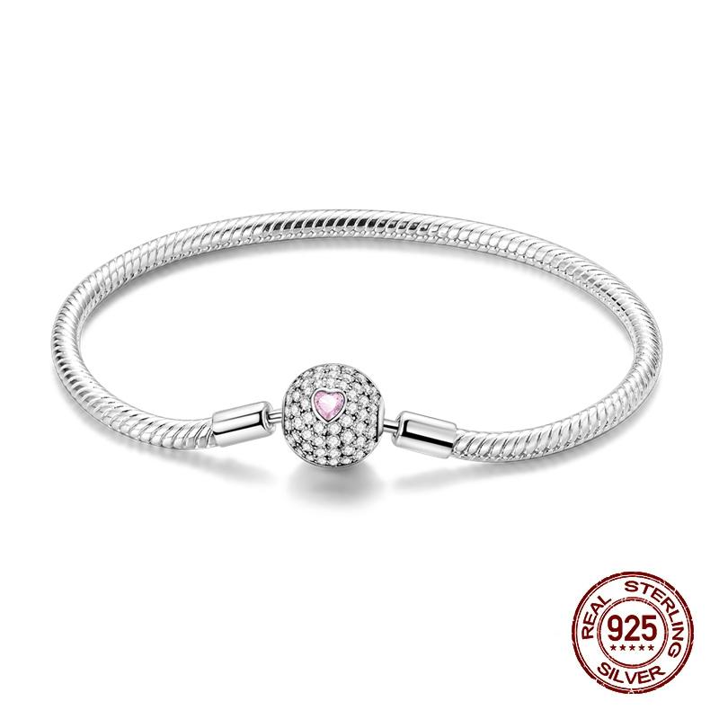 Pink Heart Bracelets Copper Metal Color Bow Zircon Lucky Snake Chain Bracelets Designed For Do It Yourself Charm Bead Components Bead Components