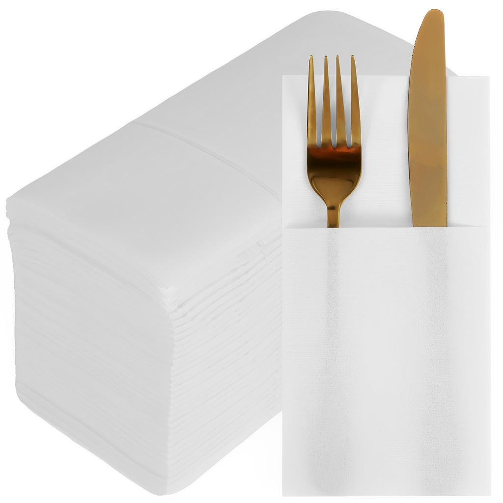 50Pcs Disposable Linen-Feel Dinner Napkins with Built-in Flatware Pocket Prefolded Cloth Like Paper Napkins For Wedding Party