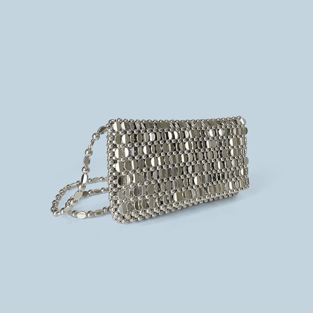 Letní Nový Blingbling Retro Stříbrný Dutý Design Ručně Vyráběná Korálková Taška na Vyklápěcí Telefon