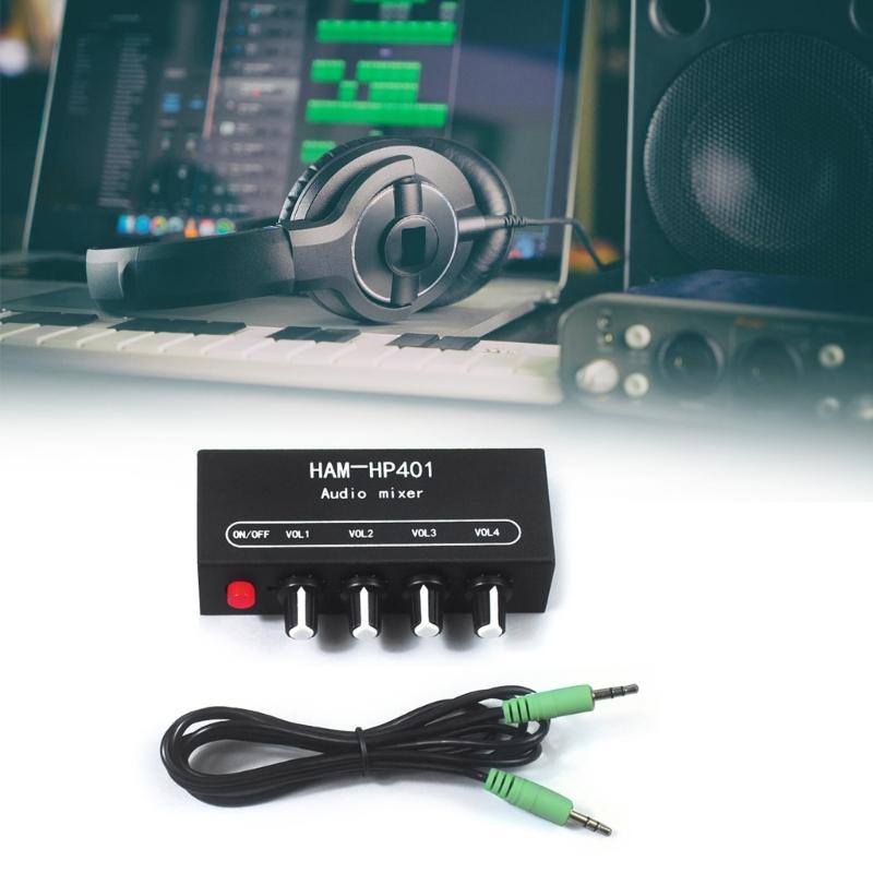 HP401 Stereo Auditory Mixer Distributor Signal Selector 4 Input 1 Output 3.5MM Individually Control Headphones Amplifier