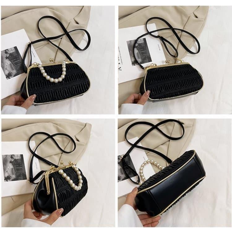 Folded mouth gold bag women's light luxury pearl handbag