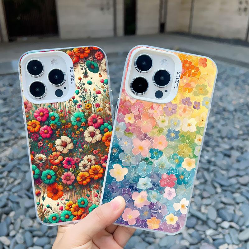 Colorful Flower Laser Phone Case For iPhone 15 Pro Max 14 13 11 12 Pro Max 13 Mini 15 14 Plus Shockproof Protection Back Covers