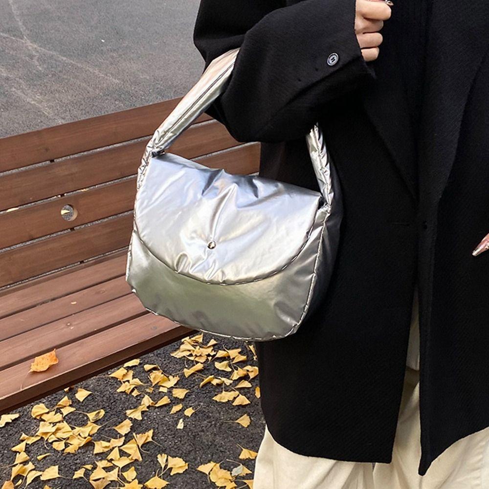 

Large Capacity Nylon Shoulder Bag Cloth Winter Underarm Bag Fashion Down Handbag Women сірий