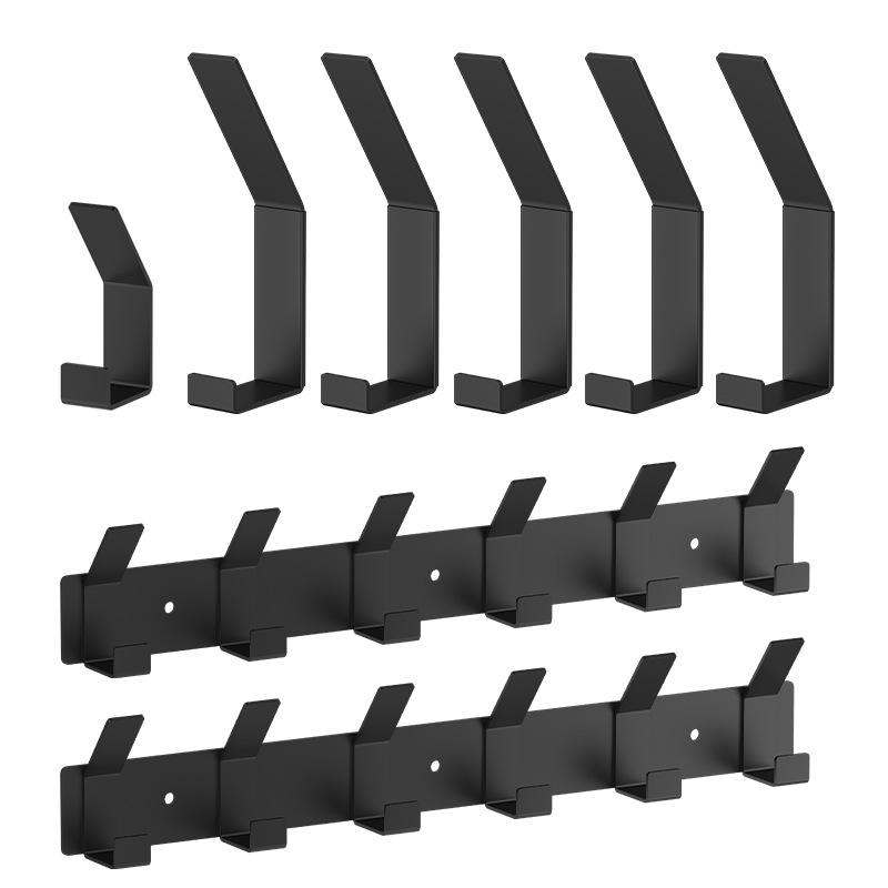 Cross-border Black Stainless Steel Row Hook Door Hook Sticky Hook 6 Hooks 6 Rows of Clothes Hooks
