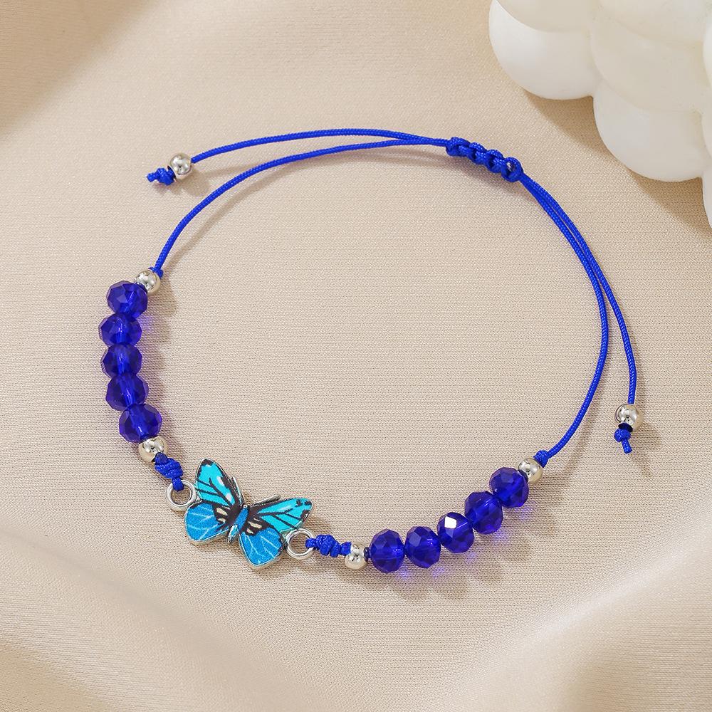 Butterfly braided bracelet, couple girlfriend beaded hand rope, alloy butterfly adjustable wax wire bracelet