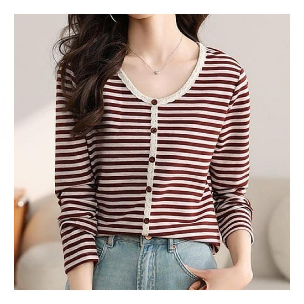 Navava NT1418 STriped U Neck Long Sleeve T shirT