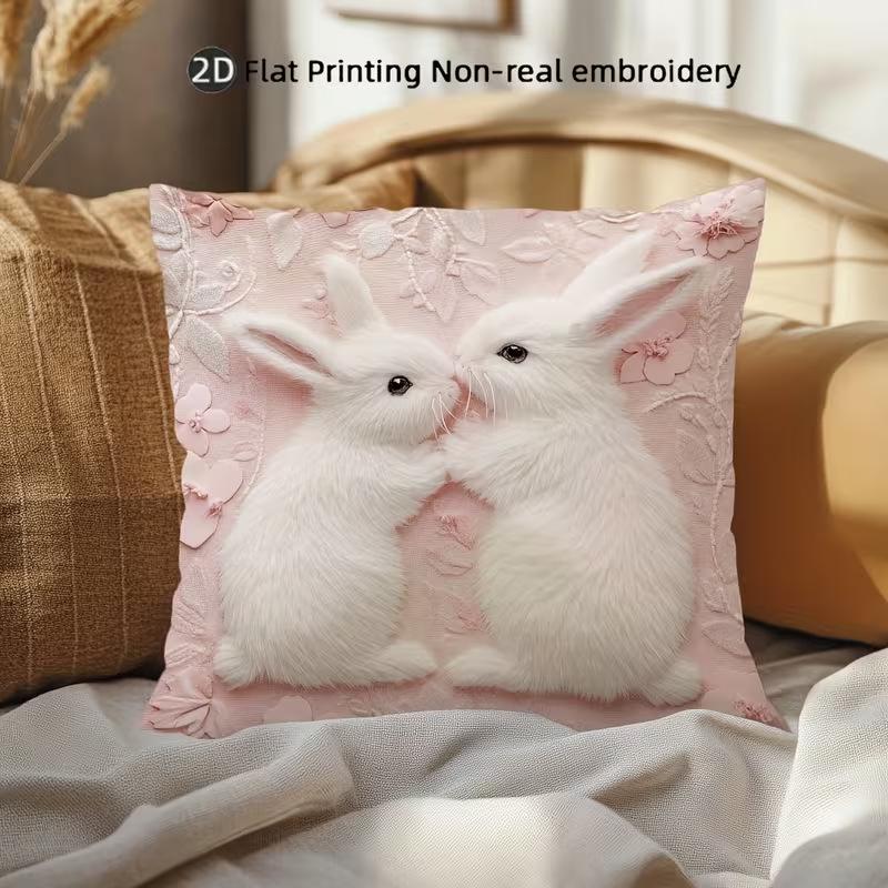 1 Stück Osterhase Kissenbezug Frühling Blumen Kissenbezug Hase Küken und Ei Druck Festival Sofa Kissenbezug Heimdekoration