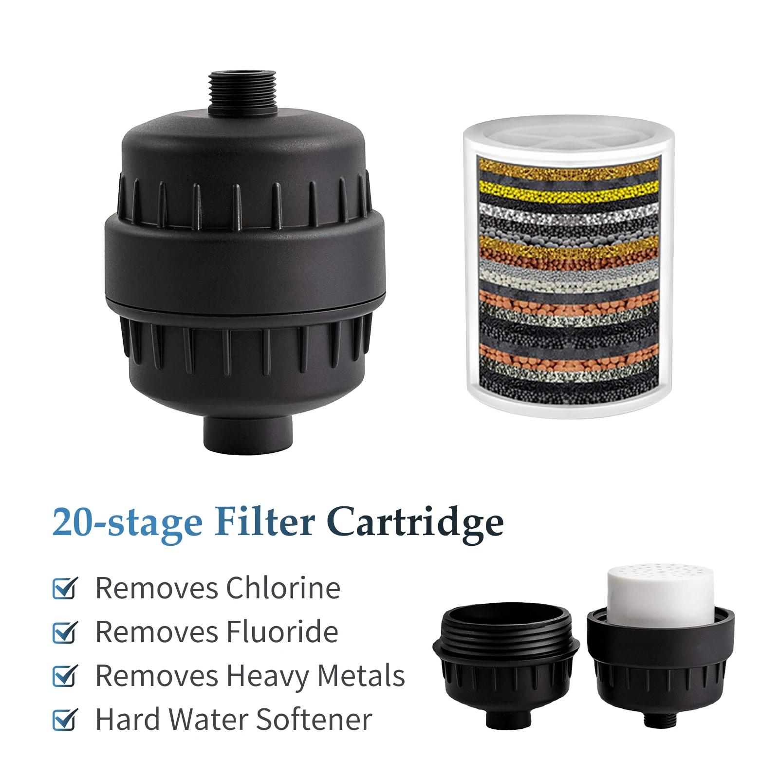 

20 Stages Shower Water Filter Remove Chlorine Heavy Metals Filtered Showers Head Soften for Hard Water shower water purifier none чорний
