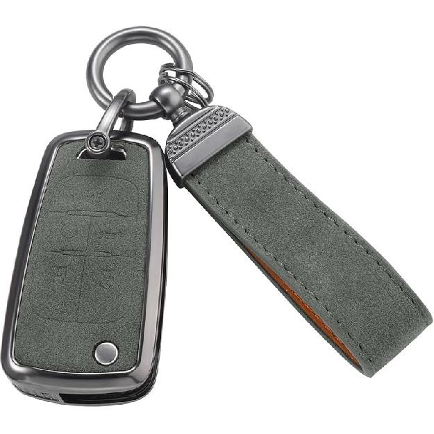 YO&YOYE Compatible With Chevy Key Fob Cover With Keychain Leather Key Case Protector For Chevrolet Equinox Camaro Cruze Malibu Sonic Smart Key (Grey)
