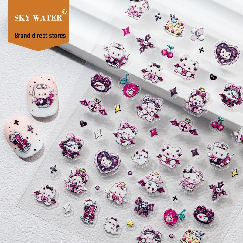 Demon Bear Gothic 3D Nail Stickers - Spicy Girl Horror Cross Design