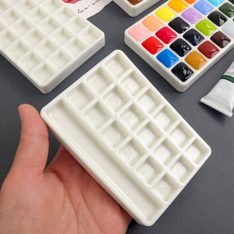 Empty Ceramic Watercolor Palette 18/24 Grid Watercolor Pigment Tray Artist Travel Painting Colour Mixing Portable Art Supplies