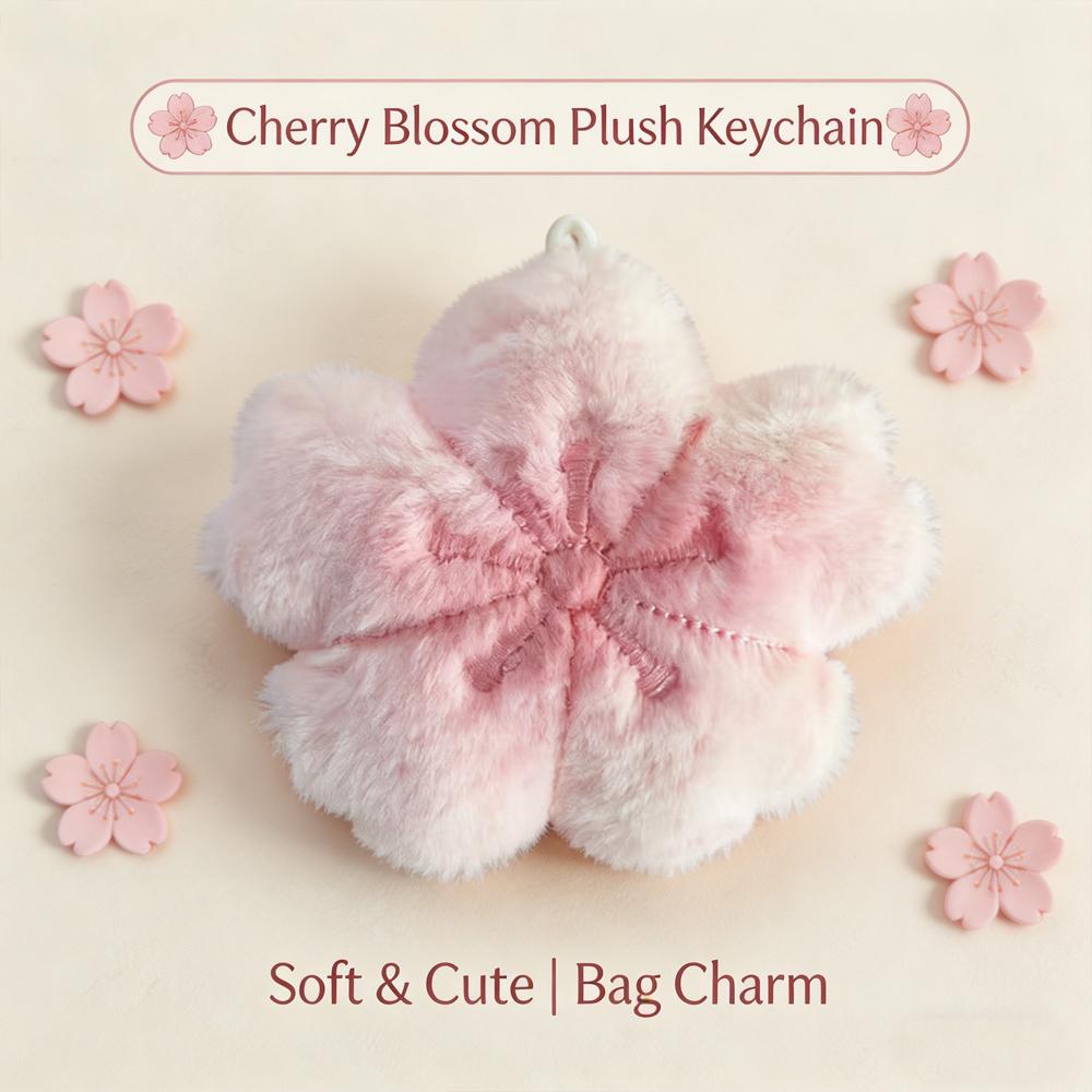 New Sakura Series Healing Plush Doll Keychain Cute Cherry Blossom Keyring Key Backpack Pendant Bag Charm Accessories Gifts