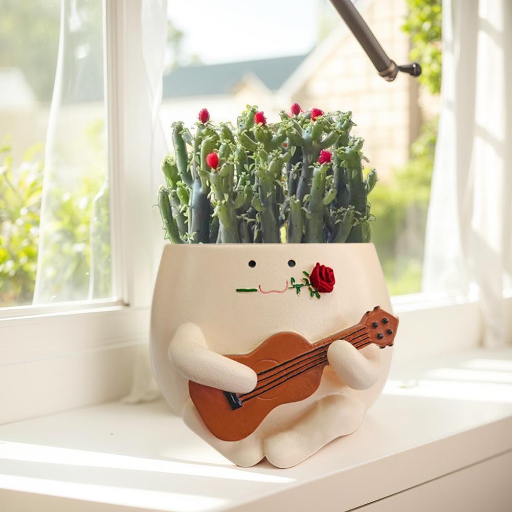 Unique Sit Long Chair Succulent Pots Unique Cute Head Flower Planter Resin Funny Ukulele Planter for String of Pearls Plant