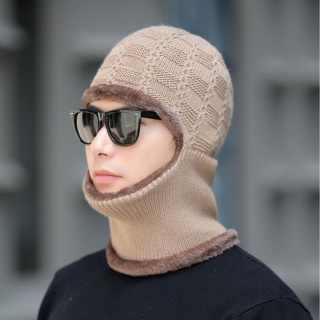 Samthut für Männer im Herbst und Winter Strickmütze Schal Einteilig Ohrenschutz Wollmütze Hut