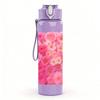 1PC Pink Chrysanthemum Full Bloom Print 750ml Color Plastic Sports Water Bottle Leakproof Flip Straw Lid Suitable for Sports Office Home Use