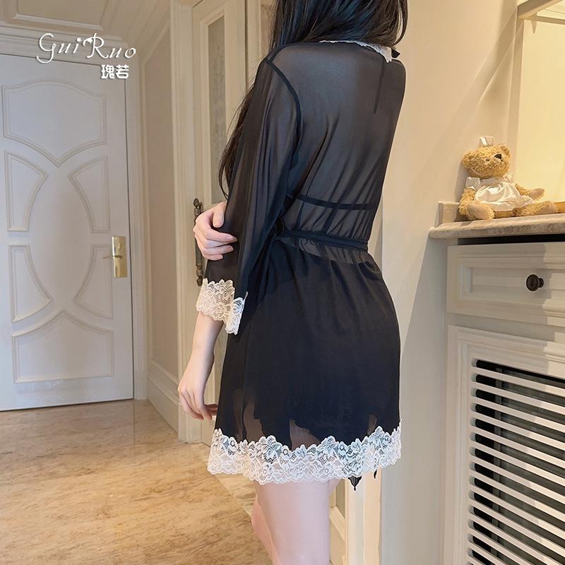Women's Butterfly Padded Backless Sleep Dress with Robe Lounge Set