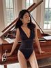 Korean Retro Solid Color Spaghetti Strap One-Piece Swimsuit for Women