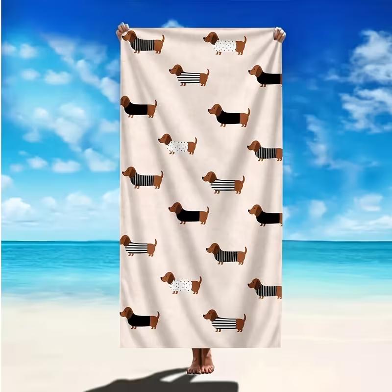 Serviette de Plage Chien Teckel Rayures Bleu Clair Mignon Animal de Compagnie Impression Chien Saucisse Séchage Rapide Serviette Absorbante pour Plage Été