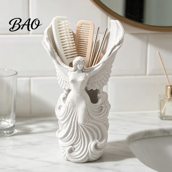 Office Supplies Storage Organizer 3D Printed Angel Wings Vase & Pen Holder, Sculpture Winged Holder Desktop Decor, Multi?Functional Dry Flower Vase,