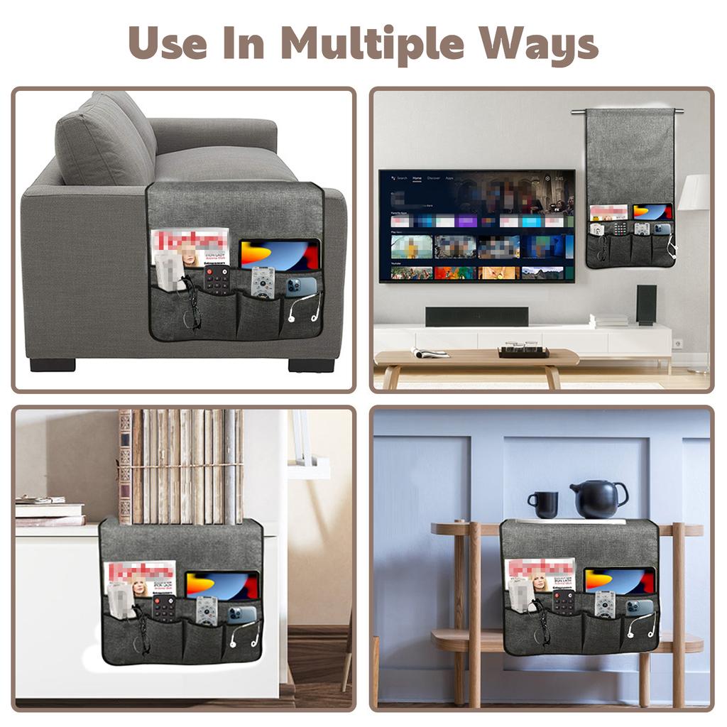 Sofa Armrest Organizer with 6 Pockets Sofa Armchair Storage Bag Non-Slip Hanging Couch Pouch for TV Remote Control Cellphone