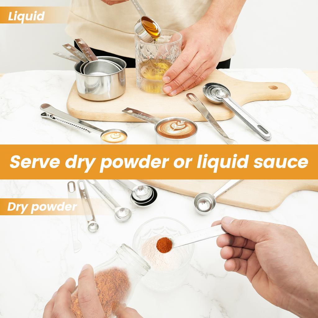 13 Pcs Measuring Cups and Spoons Set Stainless Steel Measuring Spoons and Cups Stackable Measuring Spoons Set for Dry or Liquid