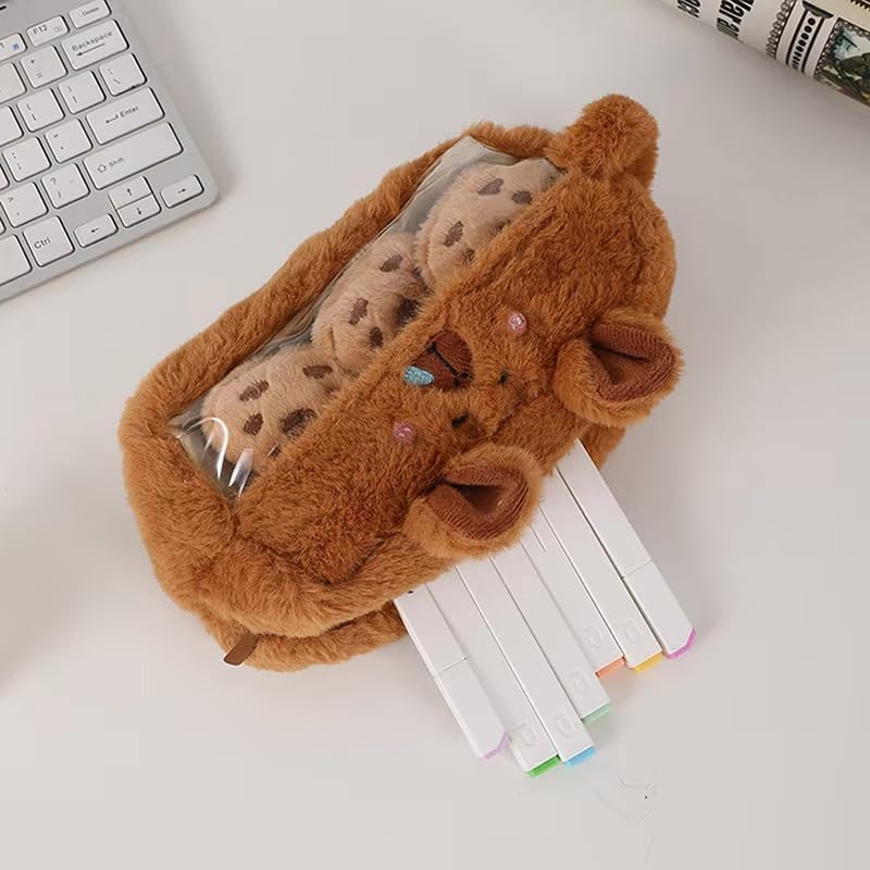 Capybara Oshigoto Pen Case with 3 Plush Pencil Clear Plush Pen Stationery Small Item Zipper Pouch Badges, Case, Animal, Pocket, Pouch, Pouch, Cute,