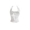 Women's White Lace Trim Halter Tank Top with Chest Pad - Summer Backless Outerwear