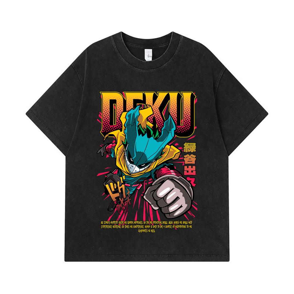 275 GSM Washed T-shirts 100% Cotton My Hero Academia V1 Deku Print Unisex Heavy Cotton T Shirt