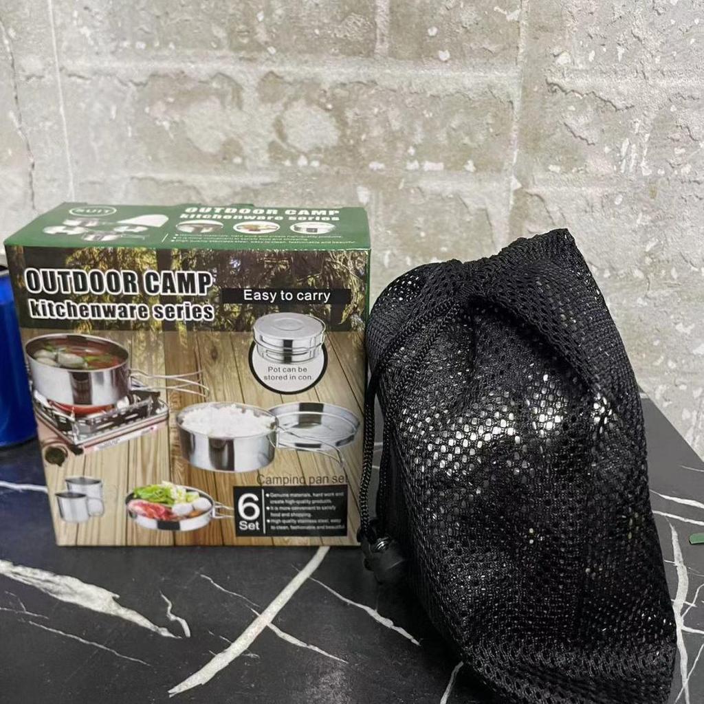 304 Stainless Steel Folding Camping Tableware Set - Durable, Portable, and Collapsible Cookware for Outdoor Adventures.