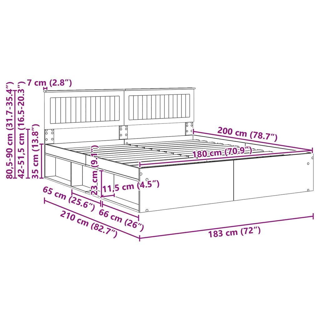 Bed Frame Smoked Oak 180 x 200 cm Solid Pine Wood