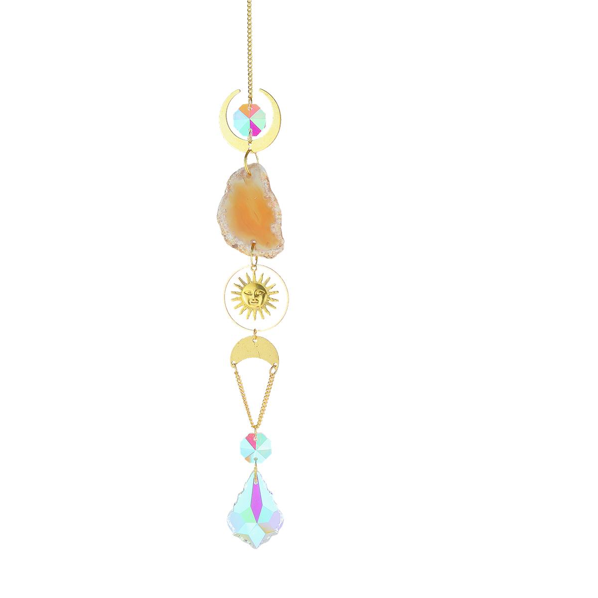 Crystal Sun Catcher Ornament - Solar Crystal Ball with Moon, Stars & Prism Hanging for Garden and Home Decor