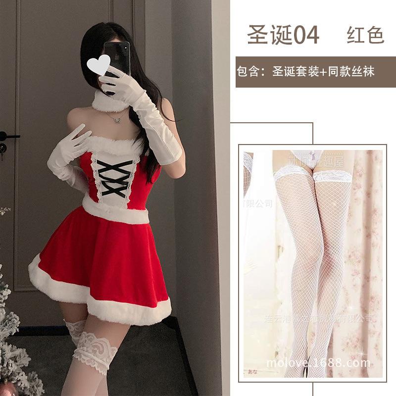 Sex Lingerie Christmas Dress Cute Plush Sexy Slim Uniform Set Red New Robe Sex Dress