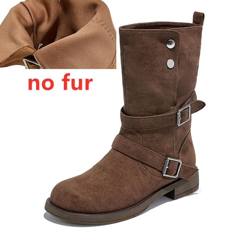 Fashion AIYUQI2025 New Women's Western Cowboy Boots Non-Slip Buckle Women Motorcycle Boots Large-Size Autumn/Winter Mid-Cut Female Boots