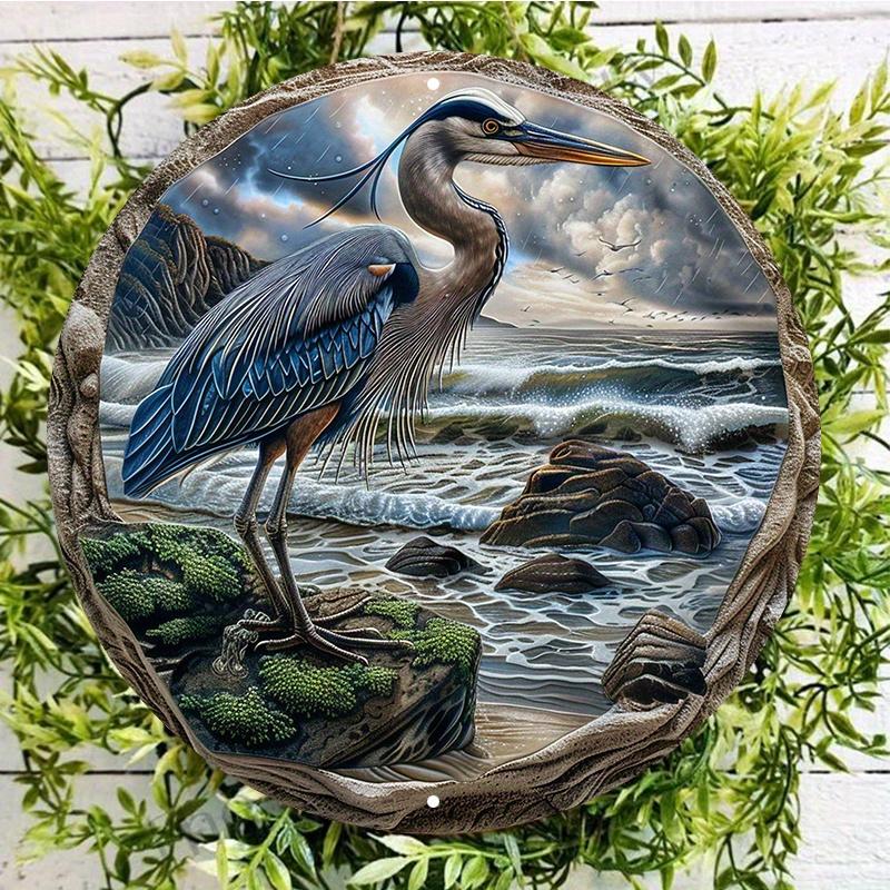 Blue Heron Wooden Plate, 8x8 Inch, Durable and Proof, Suitable for Door or Wall Decoration, Art Home Decor, Easy To Hang