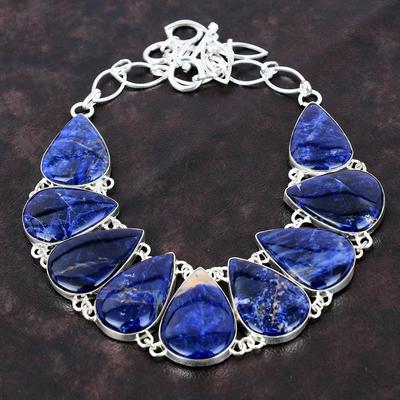 Sodaliet Ketting 925 Sterling Zilveren Ketting Handgemaakte Boho Sieraden Verstelbare Ketting Ketting Cadeau Voor Mama Zilveren Sieraden Edelsteen Ketting