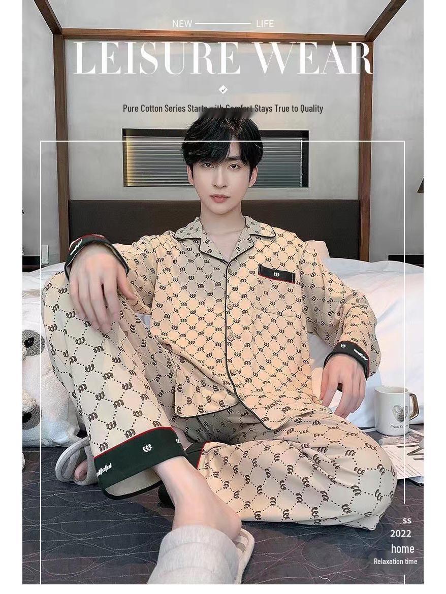 

Мужская пижама-кардиган - Осень/Зима, Длинный рукав, Свободный крой, Для ношения дома/на улице 2XL (140-165 jin)