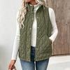 Women's Fashion Quilted Sleeveless Short Vest with Stand Collar Buttons and Zipper