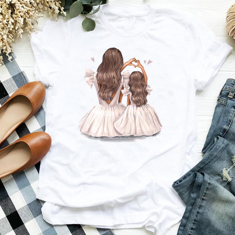 Women's Fashion Tshirt Print Tee Top Happy Time Cartoon Mom Mama Mother 90s Summer Short Sleeve Woman Female Basic T Clothing Graphic T-shirts